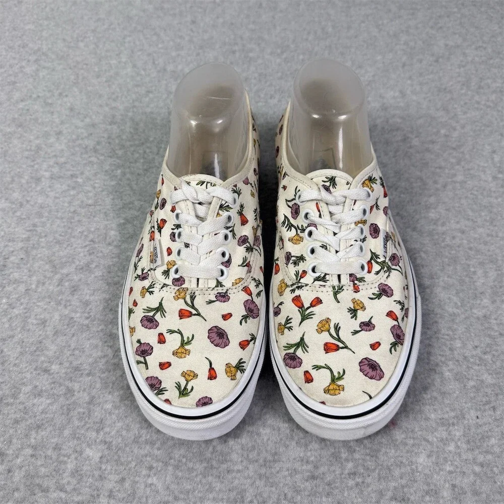 Vans Authentic Womens Size 10 Sneakers Poppy Floral Cream Lace-Up Low Top